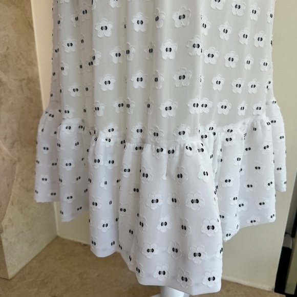 Current Air White Floral Tie Neck Ruffle A Line Swing Womens Size M Knee Length - Picture 7 of 15